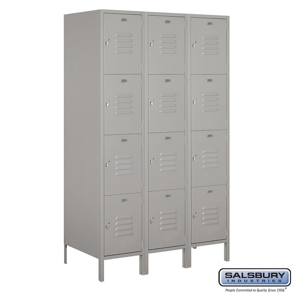 4 Tier Metal Locker, 54"Wx78"Hx21"D, 12 Door, Gray, Unassembled